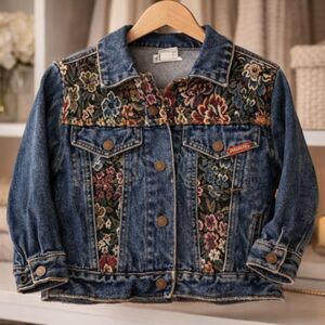 Vintage 90s Jordache Girls 5T Denim Jacket Floral Embroidery Coquette Eclectic